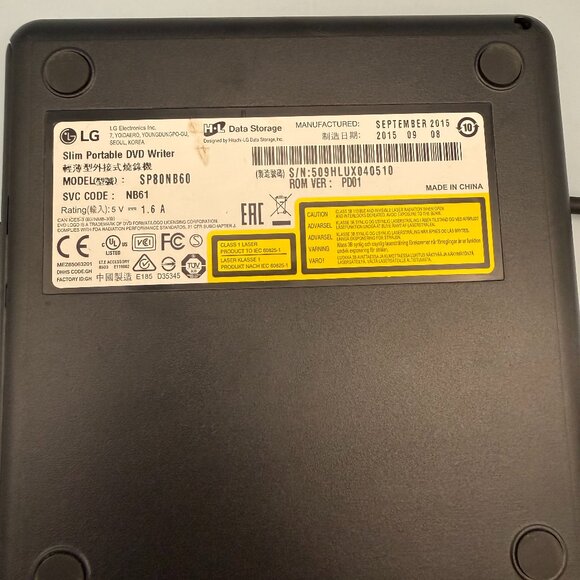 LG Slim Portable DVD Writer SP80NB60 External USB Data Storage Drive Super Multi - Picture 4 of 5